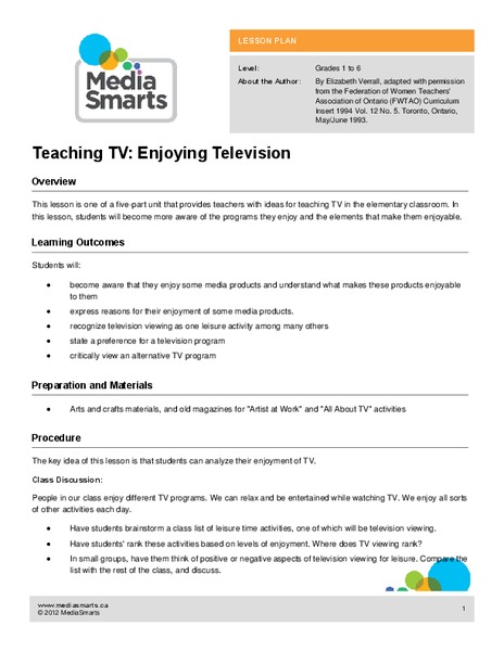Teaching TV: Enjoying Television Lesson Plan