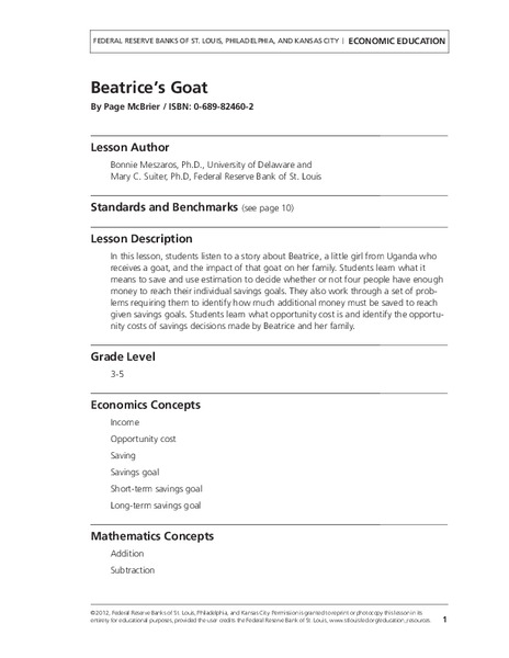Beatrice’s Goat: A Lesson on Savings Goals Lesson Plan