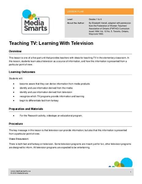 Teaching TV: Learning With Television Lesson Plan