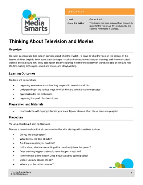 Thinking About Television and Movies Lesson Plan