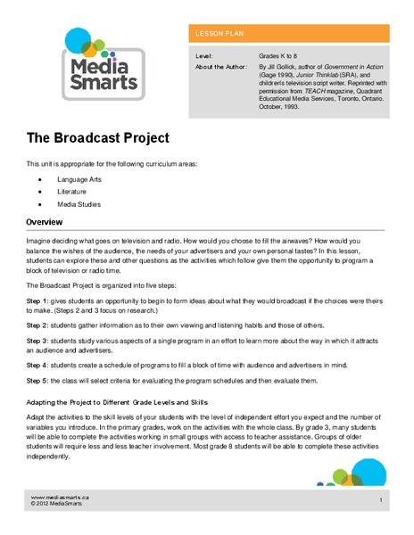 The Broadcast Project Lesson Plan