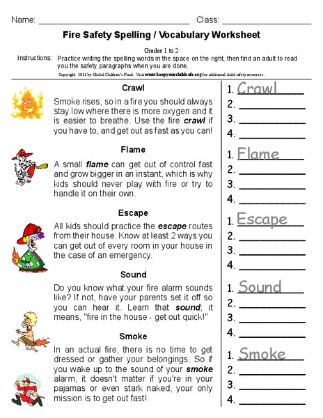 Fire Safety Spelling / Vocabulary Worksheet Worksheet