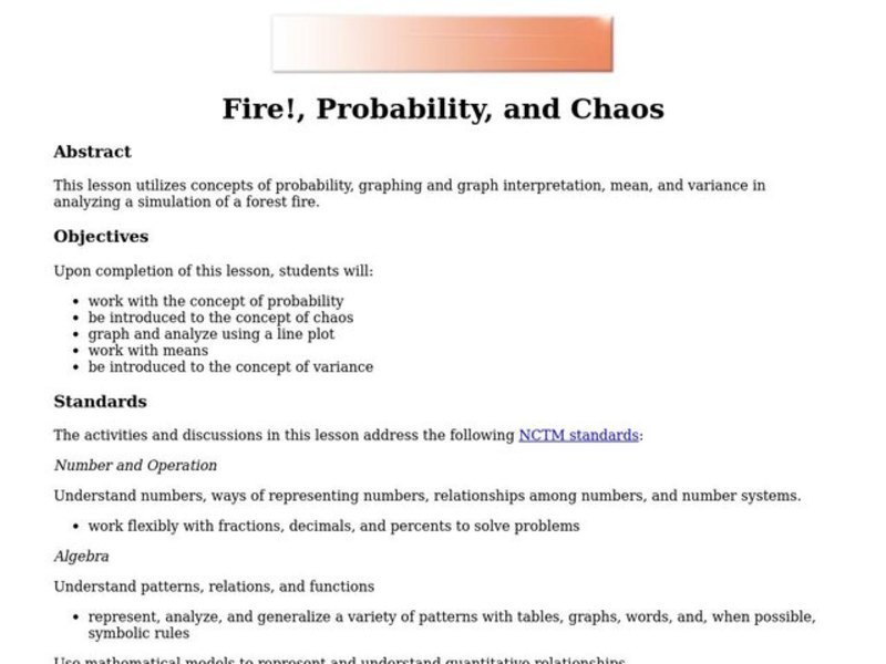 Fire!, Probability, and Chaos Lesson Plan
