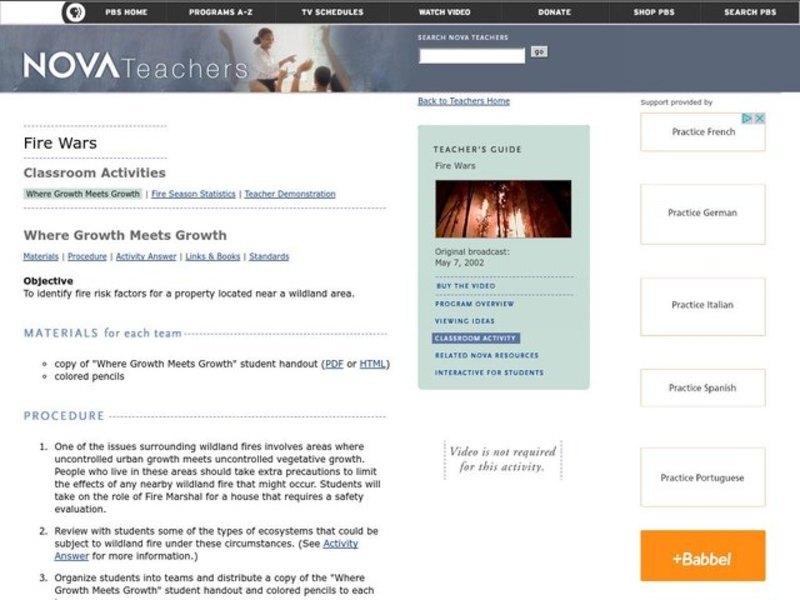 Fire Wars Lesson Plan