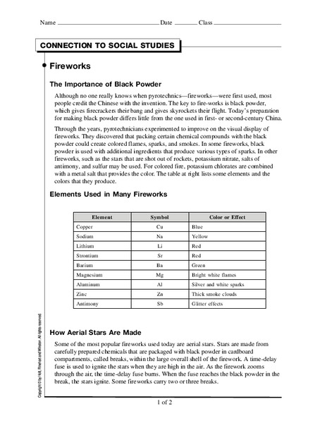 Fireworks Worksheet