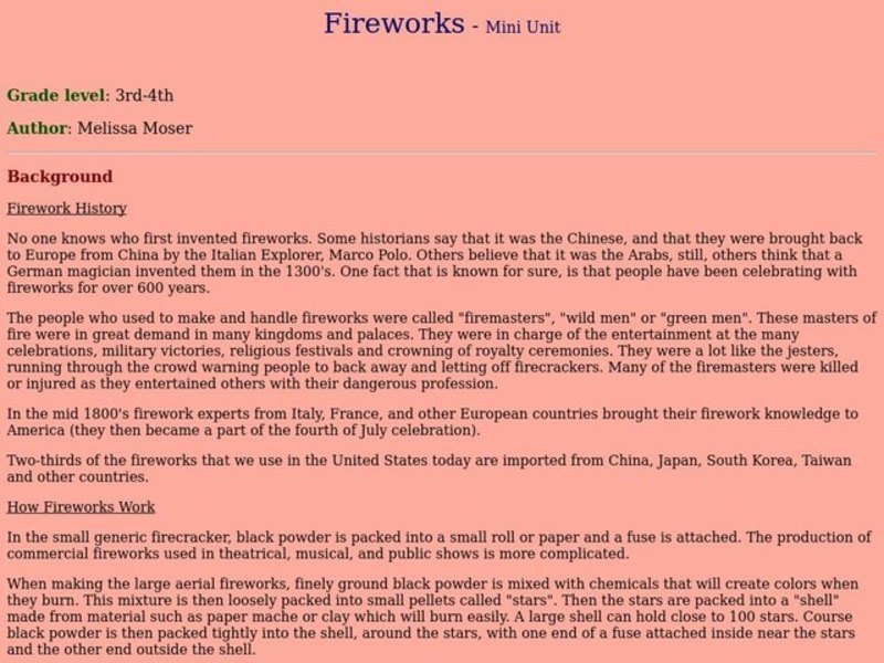 Fireworks Lesson Plan