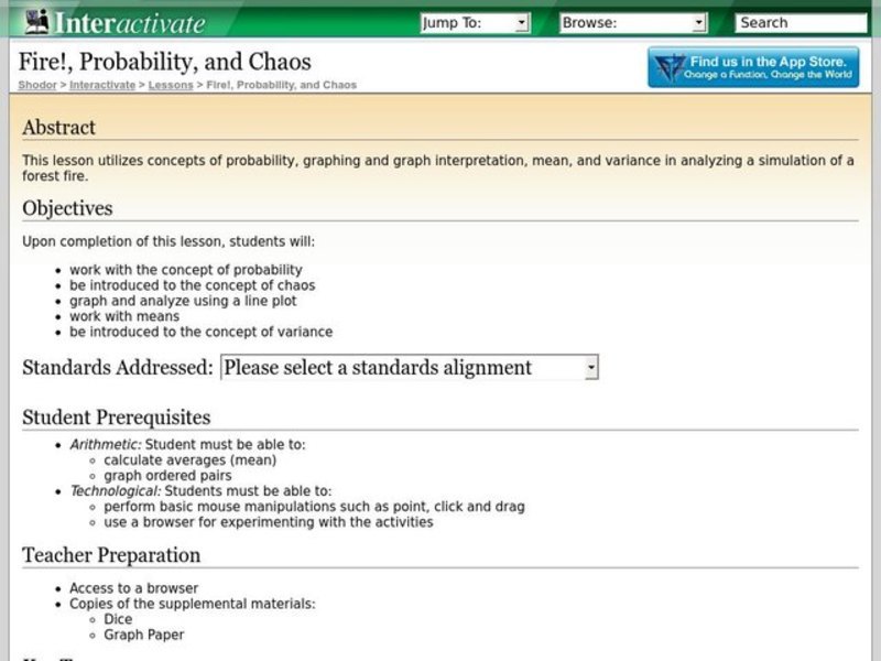 Fire!, Probability, and Chaos Lesson Plan