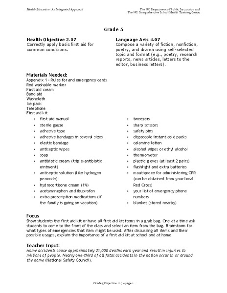 First Aid Lesson Plan