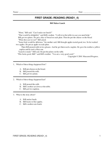 First Grade Reading Worksheet