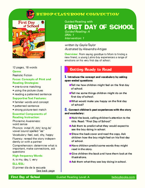 First Day of School Lesson Plan