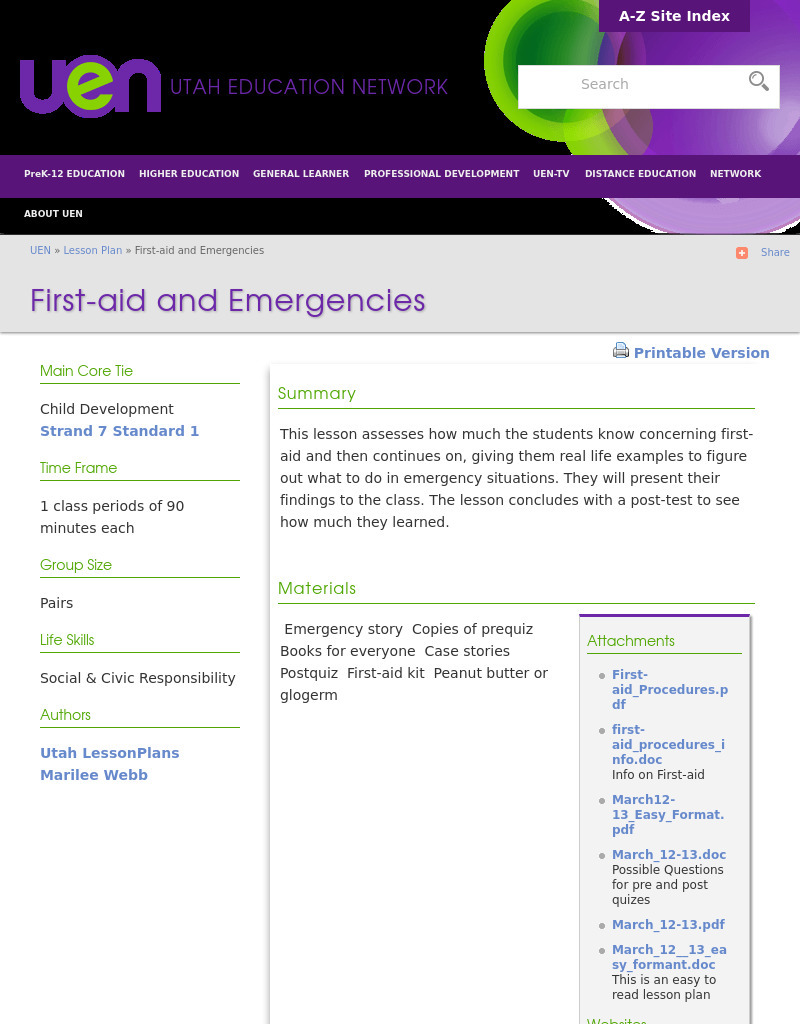 First-Aid and Emergencies Lesson Plan