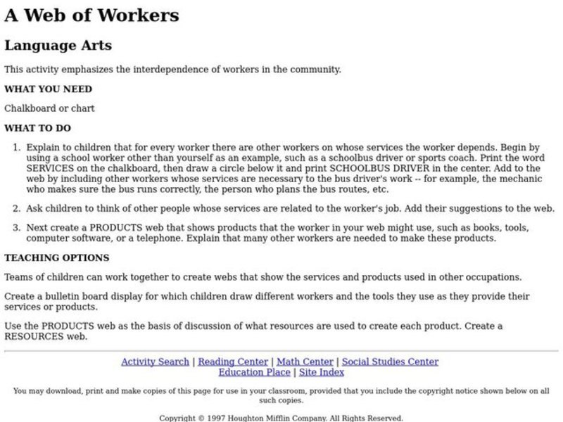 A Web of Workers Lesson Plan