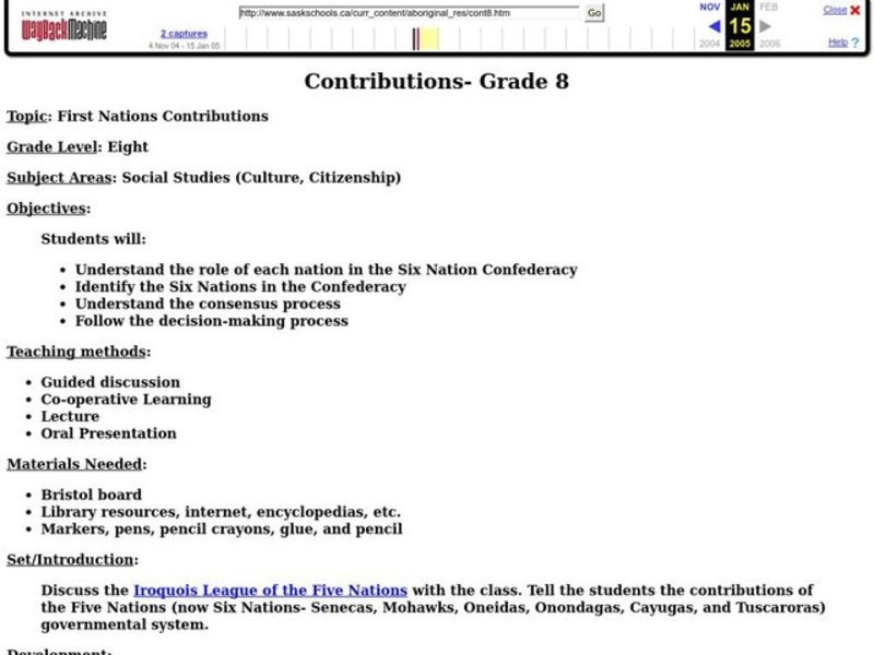 First Nations Contributions Lesson Plan