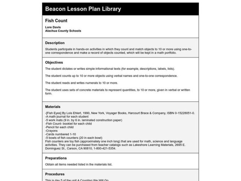 Fish Count Lesson Plan