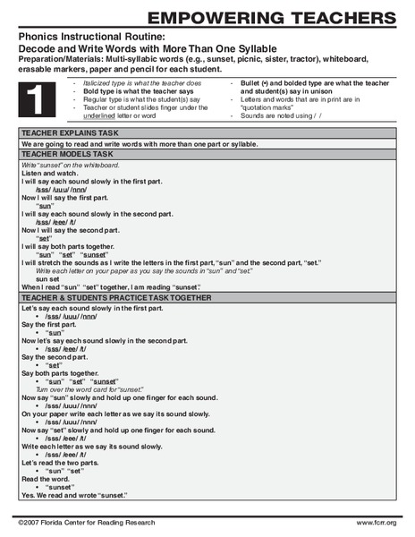 Decode and Write Words with More Than One Syllable  Lesson Plan
