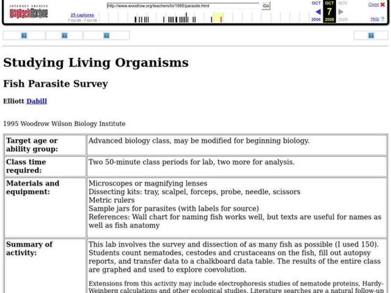 Fish Parasite Survey Lesson Plan