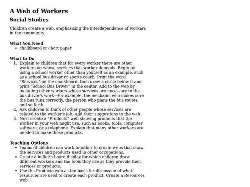 A Web of Workers Lesson Plan