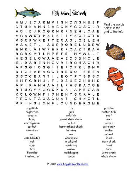 Fish Word Search Worksheet
