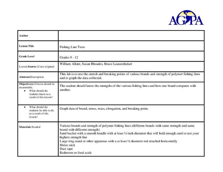 Fishing Line Tests Lesson Plan