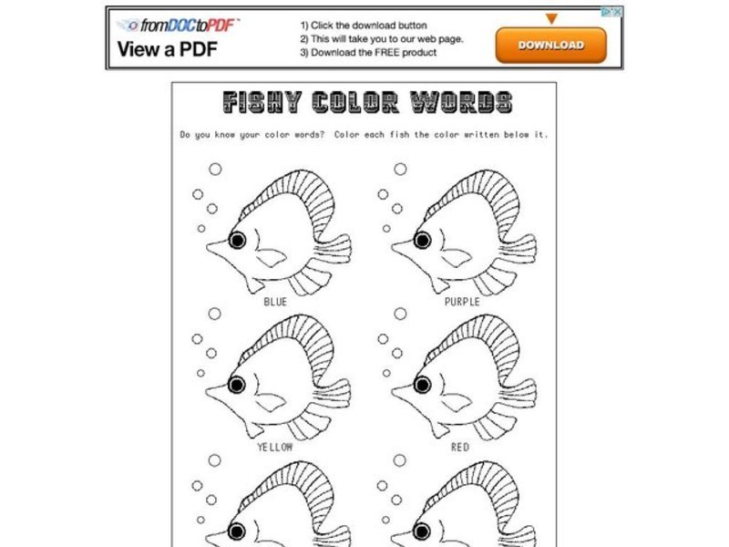 Fishy Color Words Worksheet