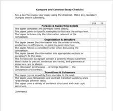 Compare and Contrast Essay Checklist Organizer