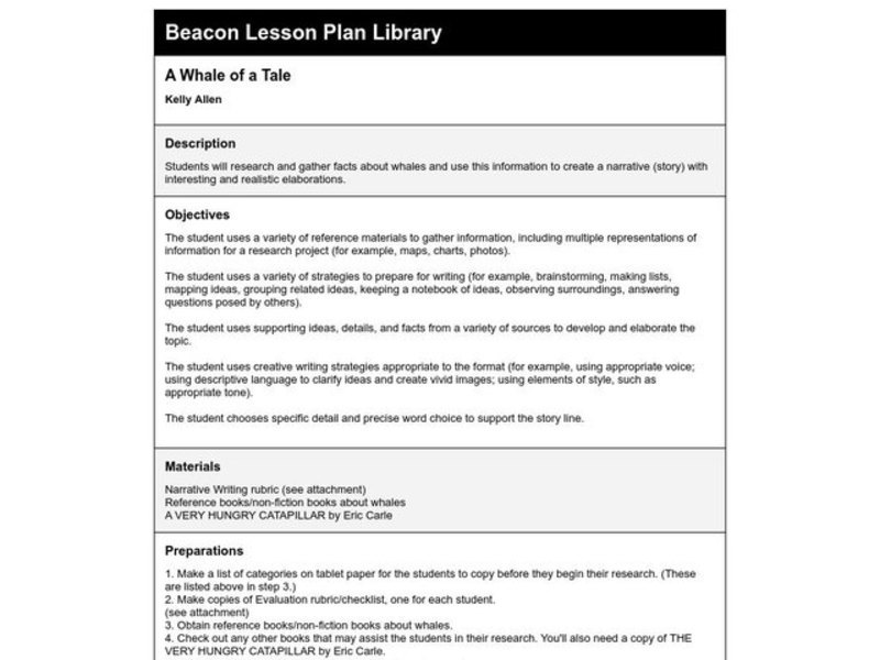 A Whale of a Tale Lesson Plan