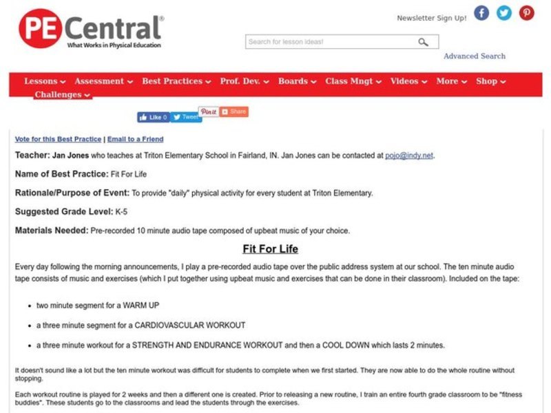 Fit For Life Lesson Plan