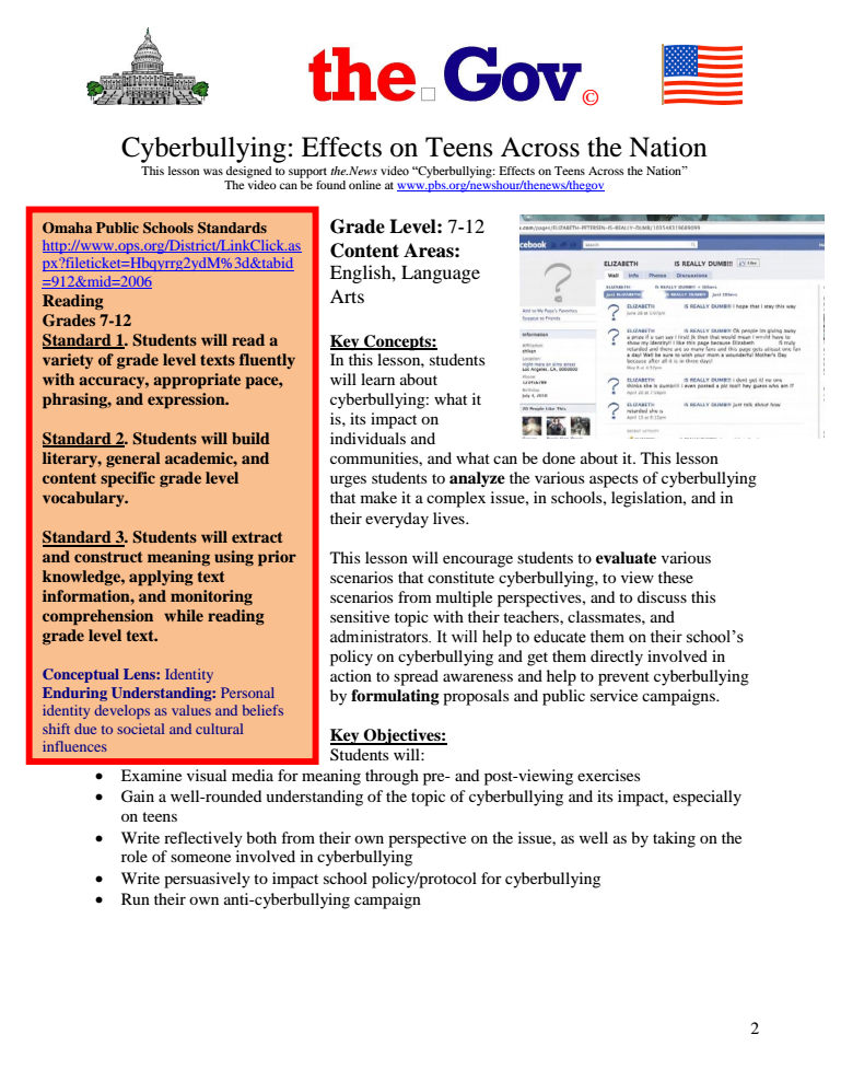 Cyberbullying: Effects on Teens Across the Nation (Segment 3) Lesson Plan