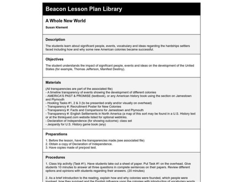 A Whole New World Lesson Plan