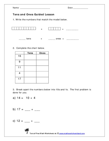 Tens and Ones Guided Lesson Worksheet