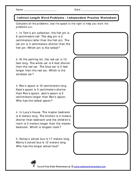Indirect Length Word Problems  Worksheet