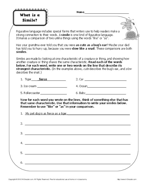 What Is a Simile? Worksheet