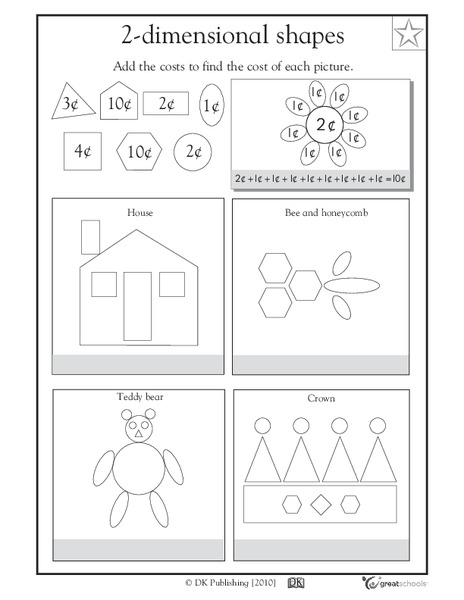2-Dimensional Shapes: Adding Up Shapes Worksheet