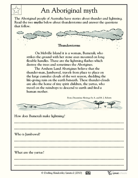 Reading Comprehension: Aboriginal Myth About Thunderstorms Worksheet