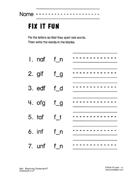 Fix It Fun Worksheet