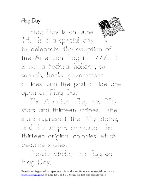 Flag Day Worksheet