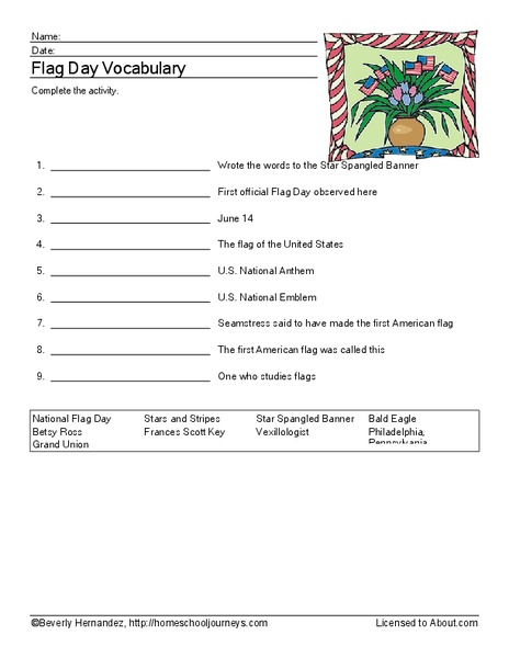 Flag Day Vocabulary Worksheet