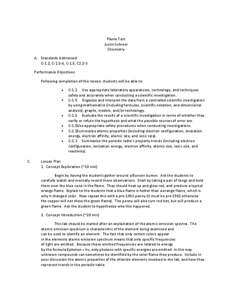 Flame Test Lesson Plan
