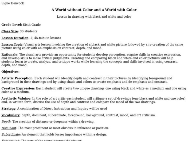 A World Without Color And A World With Color Lesson Plan