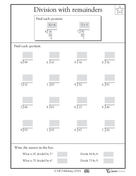 Division Drills with Remainders, part 4 Worksheet