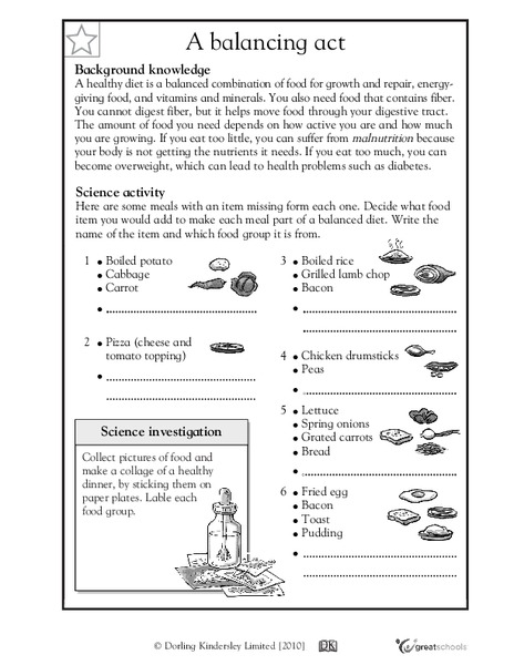 A Healthy Diet is a Balancing Act Worksheet