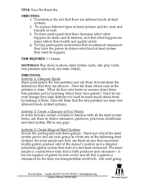 Trace The French Fry Activity