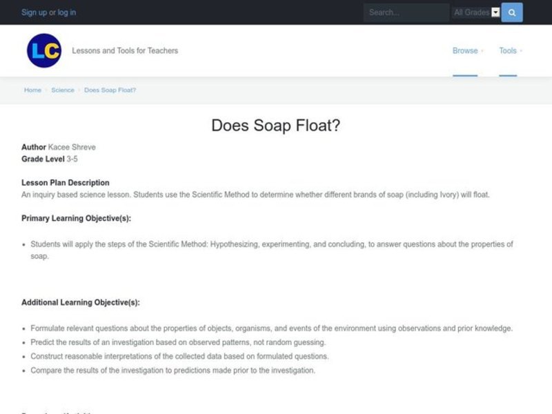 Floating Soap Lesson Plan