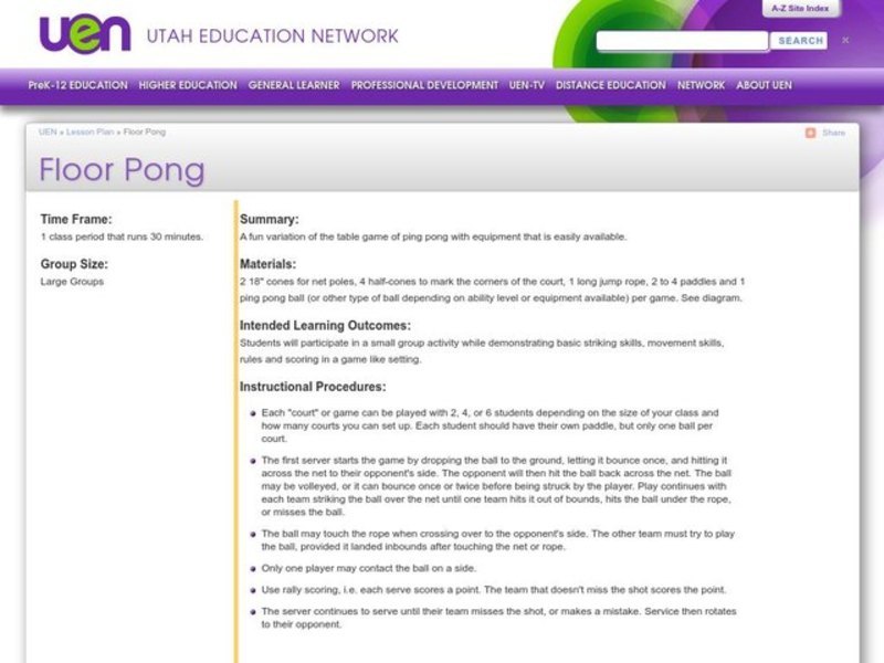 Floor Pong Lesson Plan