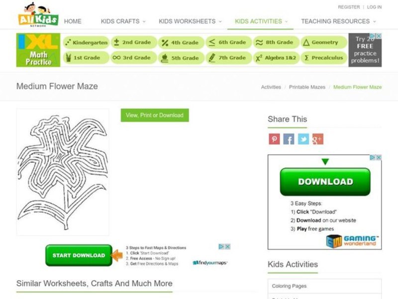 Flower Maze Worksheet