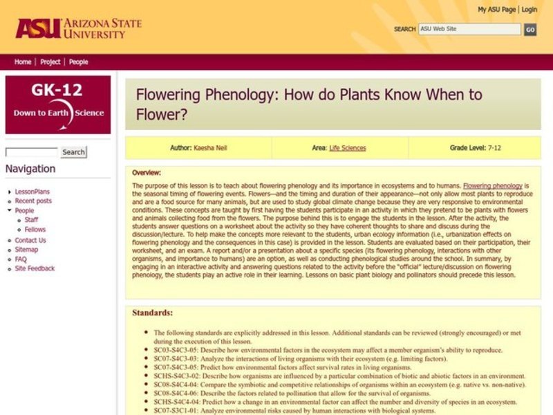 Flowering Phenology: How Do Plants Know When To Flower? Lesson Plan