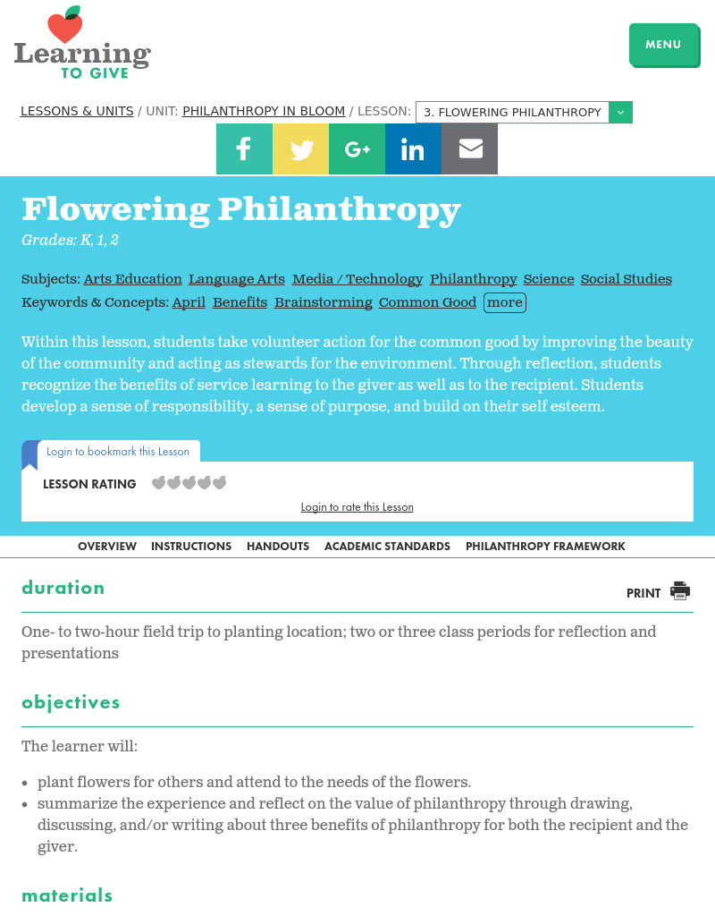 Flowering Philanthropy Lesson Plan