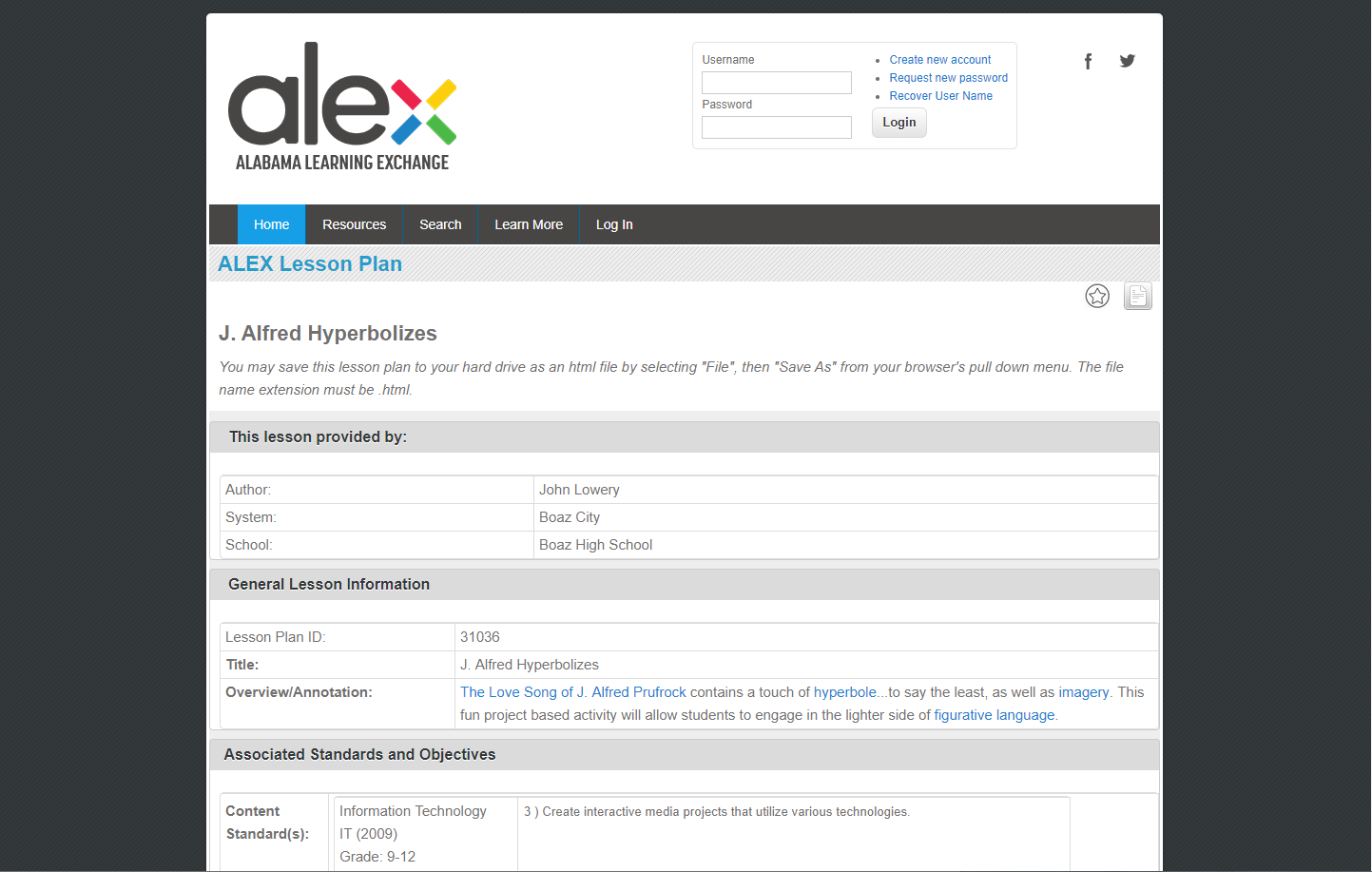 J. Alfred Hyperbolizes Lesson Plan