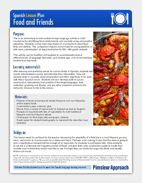 Food and Friends Lesson Plan