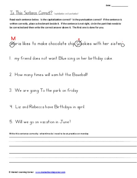 Is This Sentence Correct? (capitalization and punctuation) Worksheet
